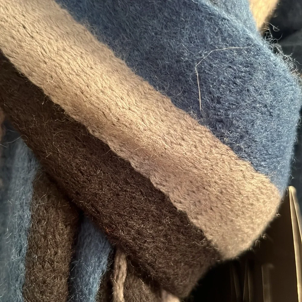 NWT XMI Striped Scarf in Blue, Black, and Gray
